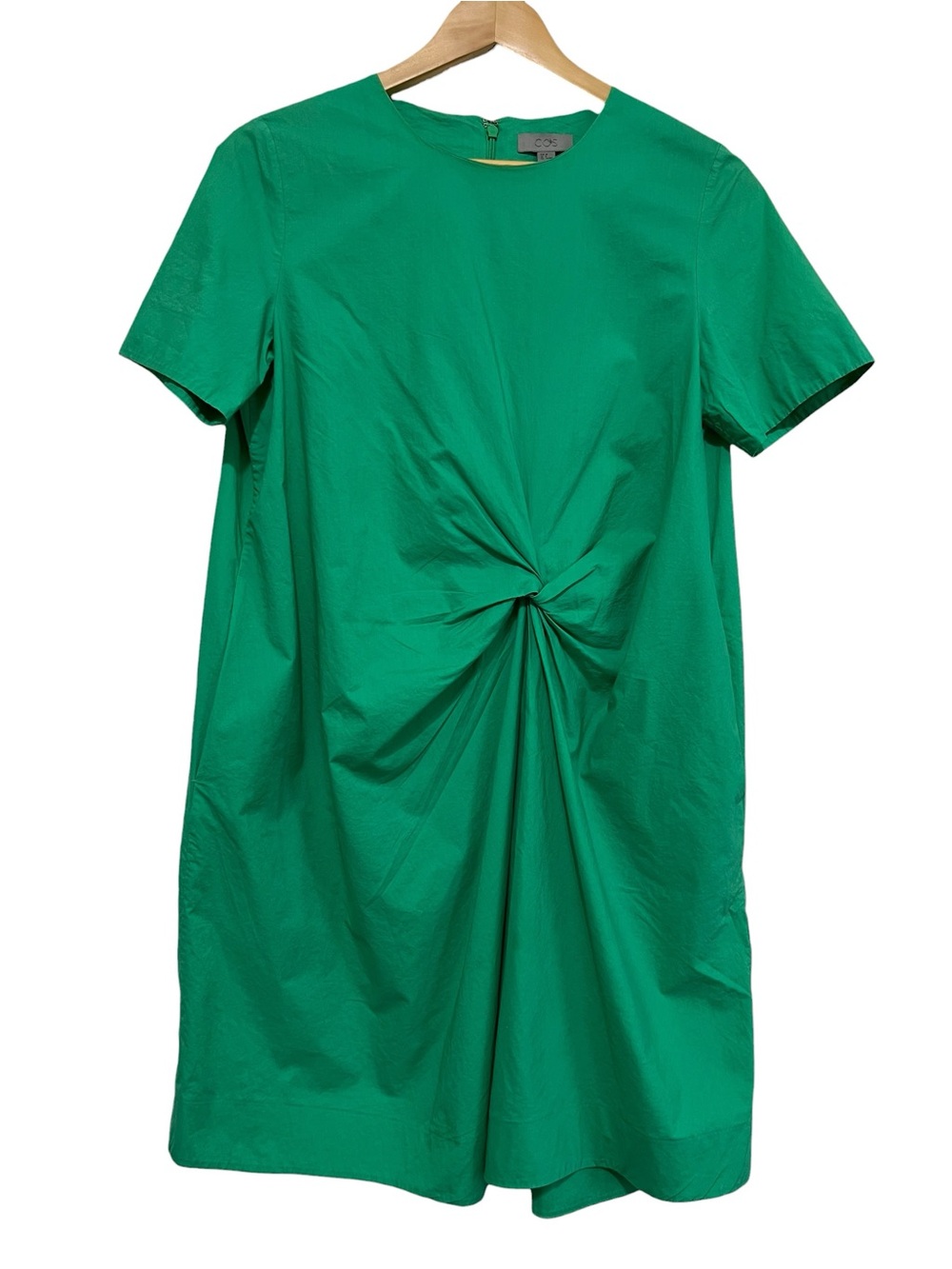 COS Minimalist Twist-Front Short Sleeve Mid-Length Shift Dress in Green Size 8